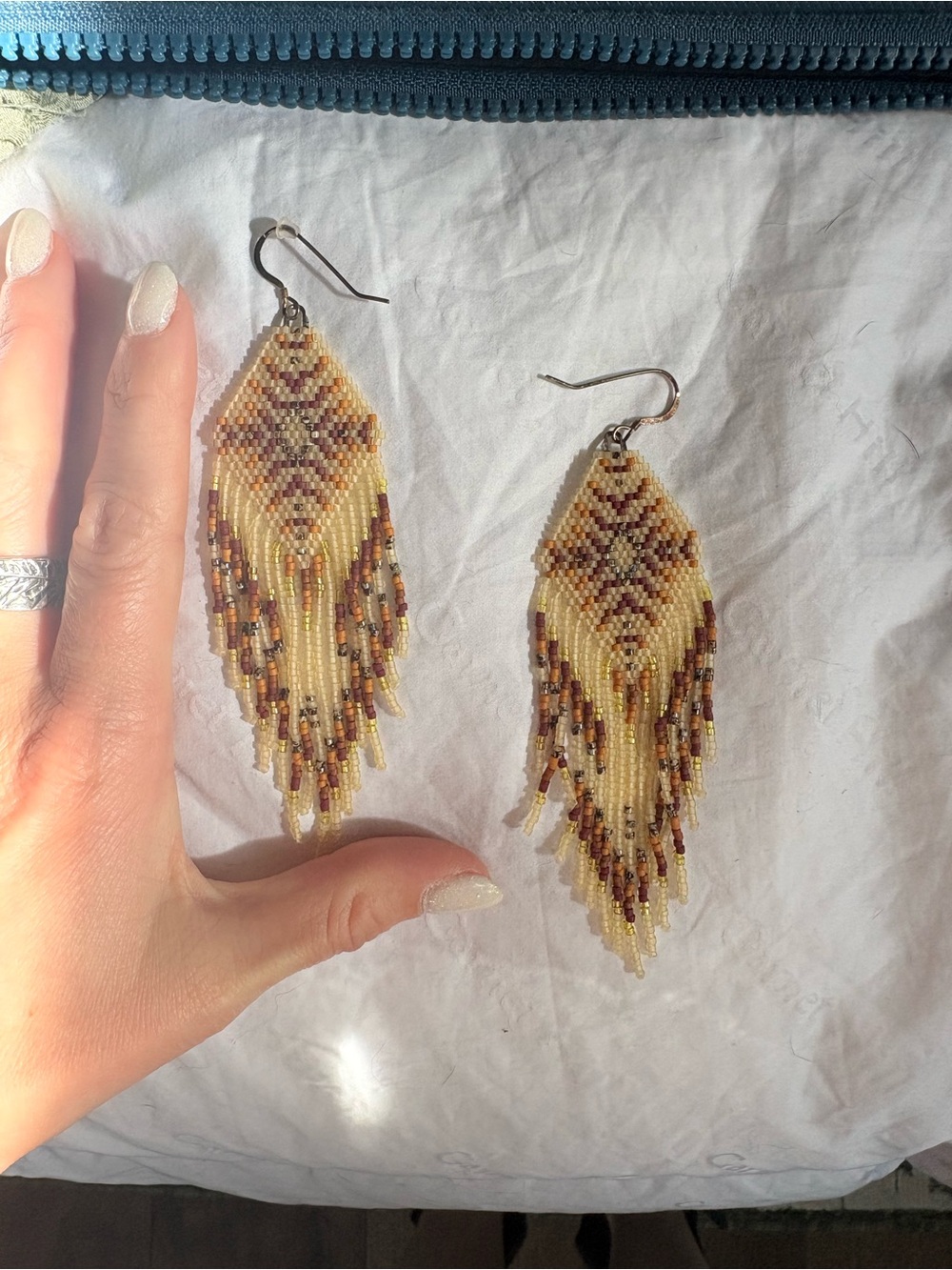 Handmade Beaded Fringe Earrings - Yellow and Brown - Picture 2 of 2